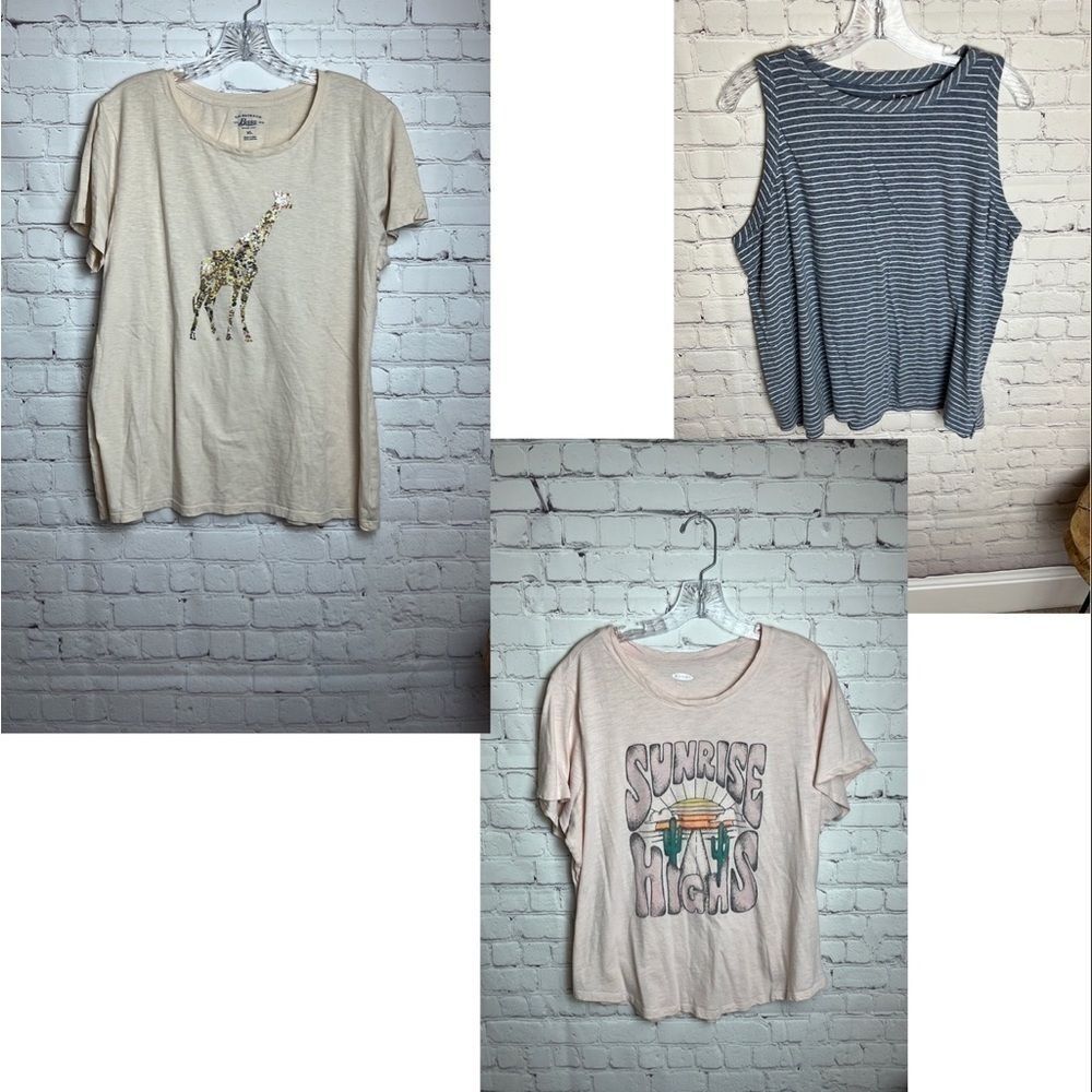 THREE Size Extra Large Graphic Warm Weather Tops